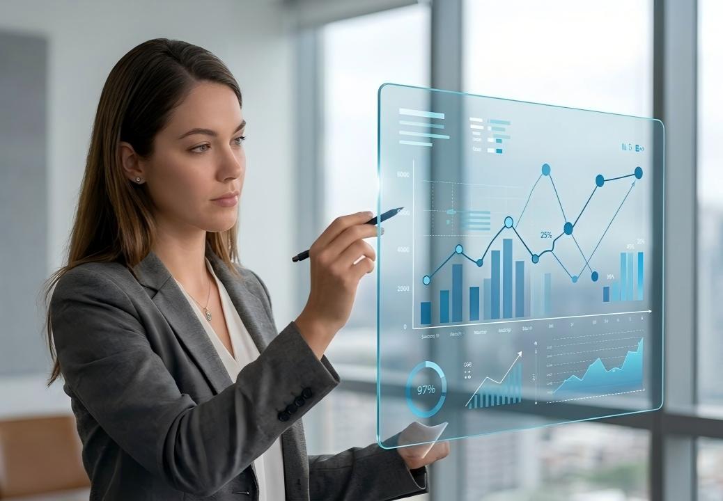 Líder empresarial analizando datos